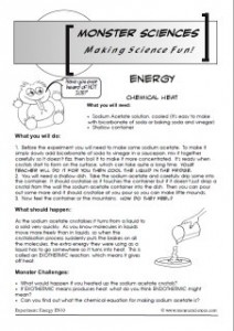 Energy Science Experiment:  Chemical Heat