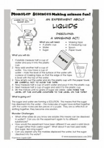 Liquids Science Experiment:  Dissolving, a vanishing act