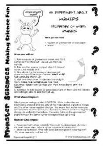 Liquids Science Experiment:  Properties of water - adhesion